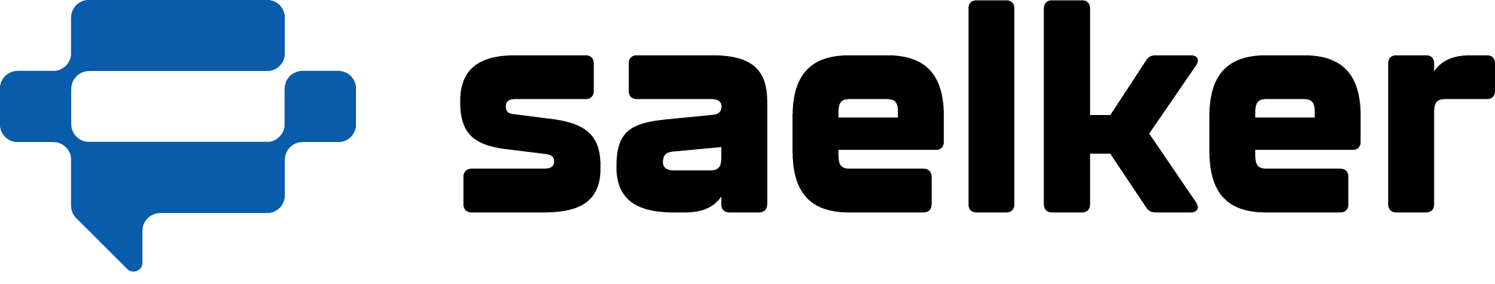 Logo mit einem blauen Sprechblasensymbol links neben dem Wort saelker in fetten, schwarzen Kleinbuchstaben.